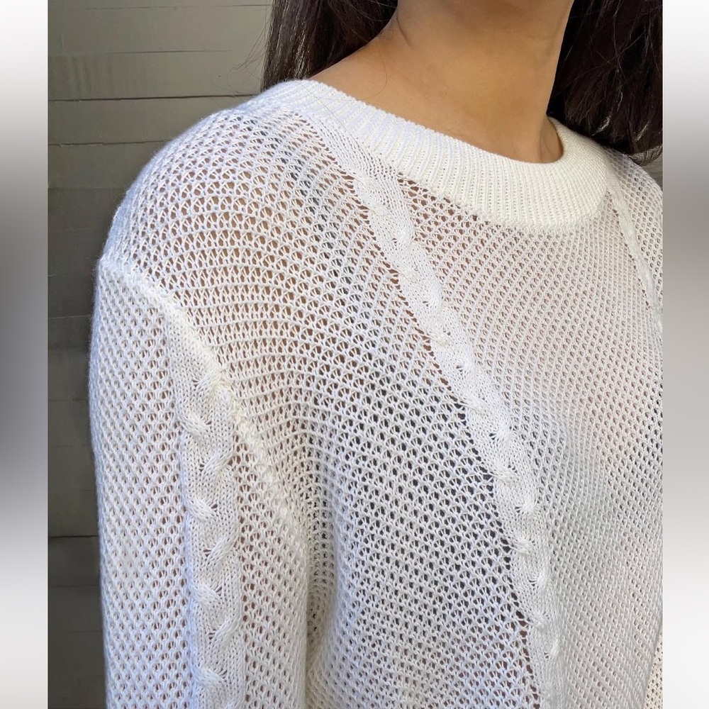 Margaret O’Leary Organic Cotton Mesh Cable Knit Pullover Sweater Coastal      24